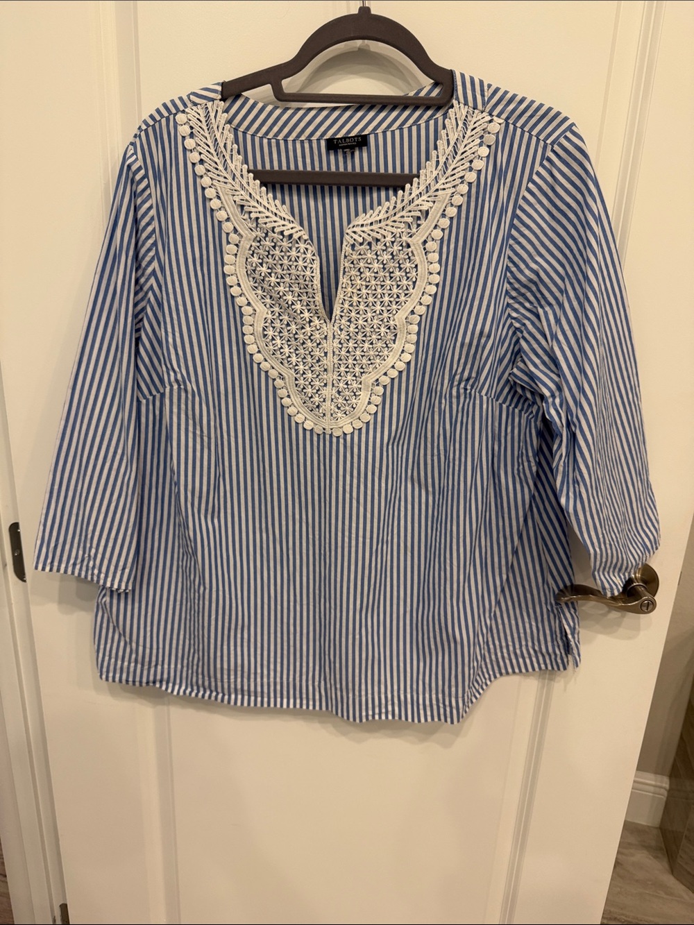 Talbots Women’s Petite 2X Blue and White Striped Embroidered Tunic